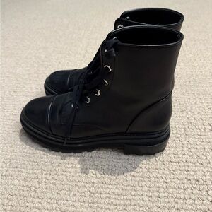 Schutz Maylova black leather lace up booties